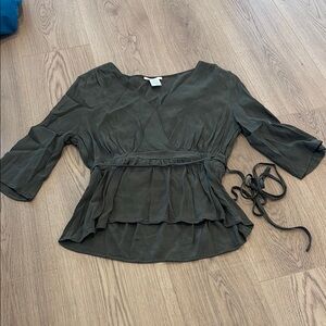 Esley Dark Olive Wrap Blouse